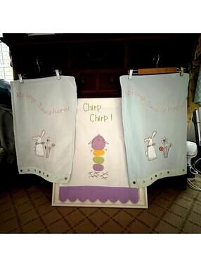 Sur La Table Easter Embroidered Appliqué Cotton Tea Towels set of 3 NWT